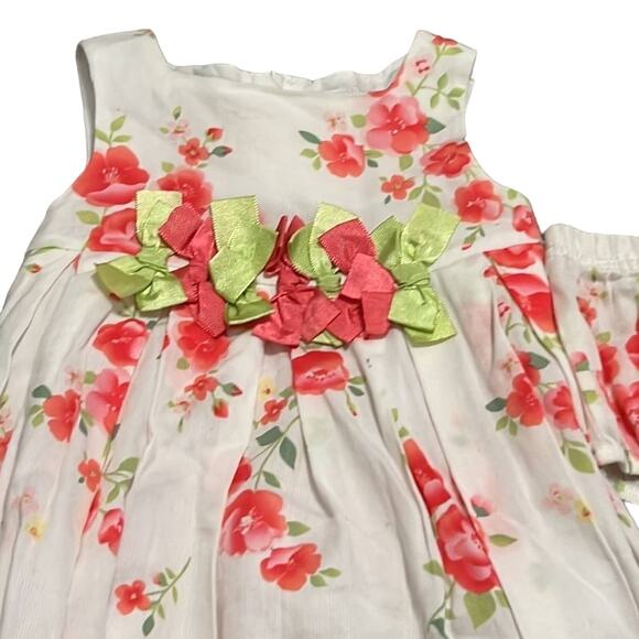 First Impressions Dress w/ Bloomer Bottoms - Pink Green Floral 6-9M - Picture 2 of 7